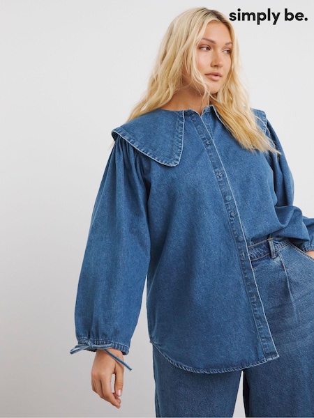 Simply Be Blue Oversized Collar Blouse (AM9971) | €54