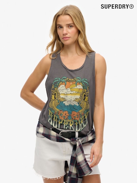 Superdry Grey 100% Cotton Psych Surf Graphic Racer Vest (AN1013) | €38