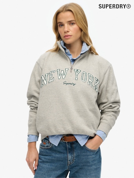 Superdry Grey Athletic Essential Appliqué Half Zip 100% Sweat Top (AN1019) | €84