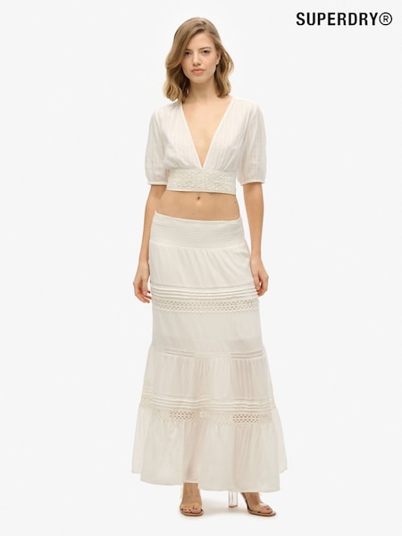 Superdry White Ibiza Lace Mix Maxi Skirt (AN1031) | €94