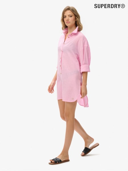 Roz - Cămașă lungă de plajă Superdry Ibiza 100% bumbac (AN1042) | 335 LEI