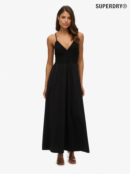 Superdry Black Lace Jersey Maxi 100% Cotton Dress (AN1049) | AZN 150