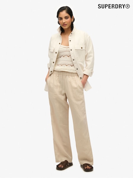 Superdry Cream Linen Drawstring Trousers (AN1050) | ₪327
