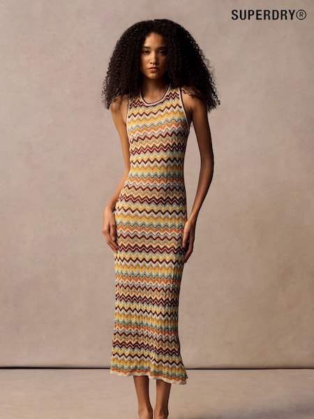 Superdry Green Zig Zag Knit Midi Dress (AN1051) | kr985
