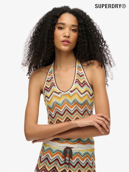Superdry Green Zigzag Knit Plunge Halter Blouse (AN1052) | kr537