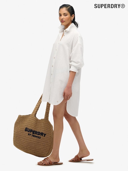 Alb - Cămașă lungă de plajă Superdry Ibiza 100% bumbac (AN1056) | 335 LEI