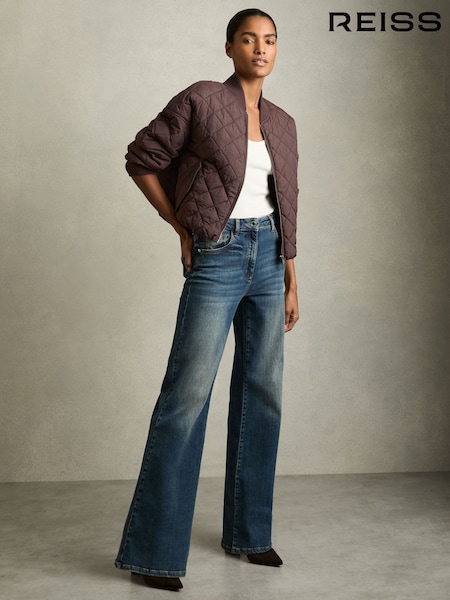 Burgundia - Reiss Nina Quilted Printed Bomber Jacket (AN1116) | €312