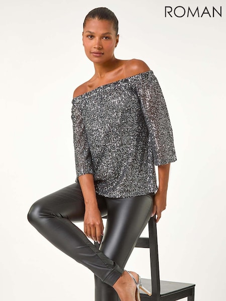 Metalic - Roman Paiete Detaliu Bardot Top (AN1210) | 313 LEI