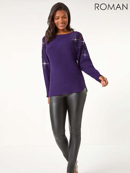Roman Purple Diamante Sleeve Knit Jumper (AN1212) | € 62