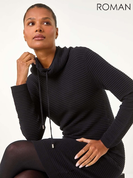 Roman Black Ribbed Cowl Neck Jumper Dress (AN1224) | 2,704 UAH
