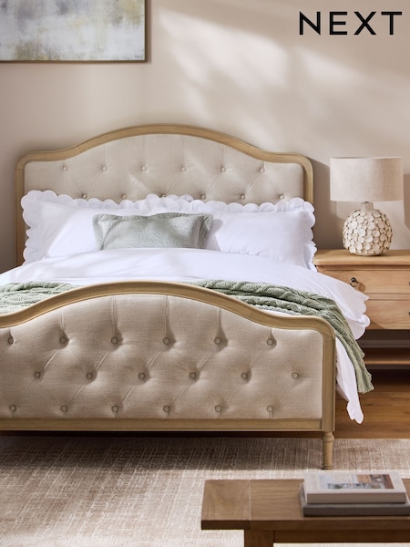 Soft Texture Light Natural Rose Wood Upholstered With Footend Bed Frame (AN1299) | €975 - €1,225