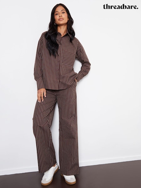 Threadbare Brown Striped Wide Leg Trousers (AN1354) | kr571