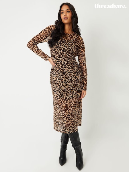 Threadbare Leopard Print Mesh Long Sleeve Maxi Dress (AN1356) | 177 LEI