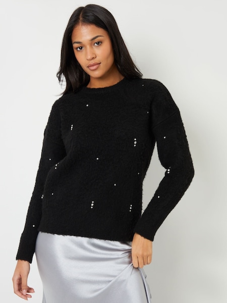 Negru - Pulover tricotat periat Threadbare Diamante (AN1358) | 208 LEI