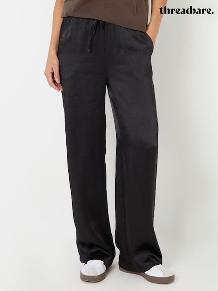 Negru - Pantaloni largi din satin cu imprimeu leopard Threadbare (AN1359) | 208 LEI