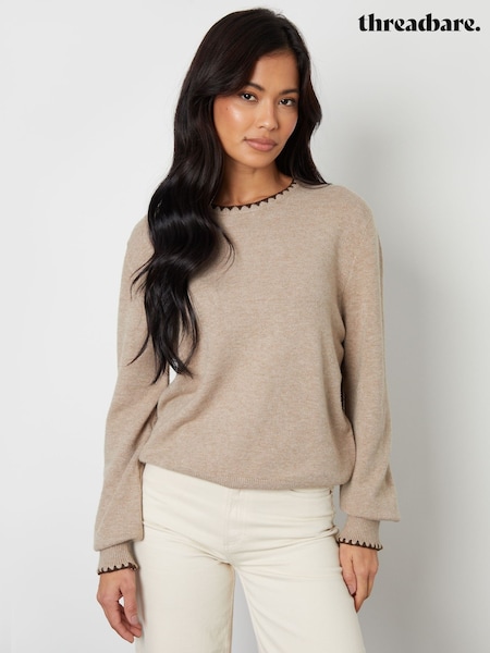 Threadbare Natural Contrast Edge Balloon Sleeve Knitted Jumper (AN1363) | $45