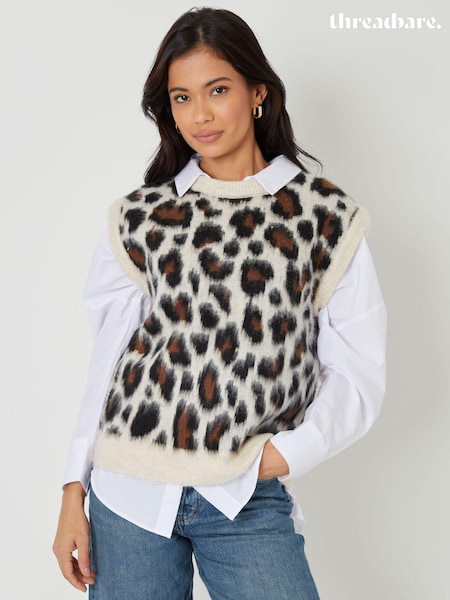 Threadbare Leopard Print Brushed Knitted Vest (AN1367) | ‏183‏₪