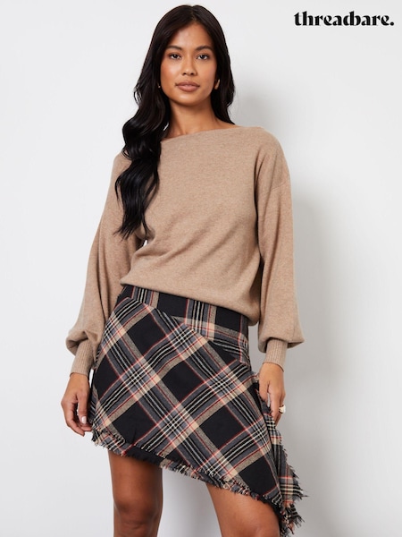 Threadbare Check Asymmetric Ruffle Mini Skirt (AN1369) | 125 LEI