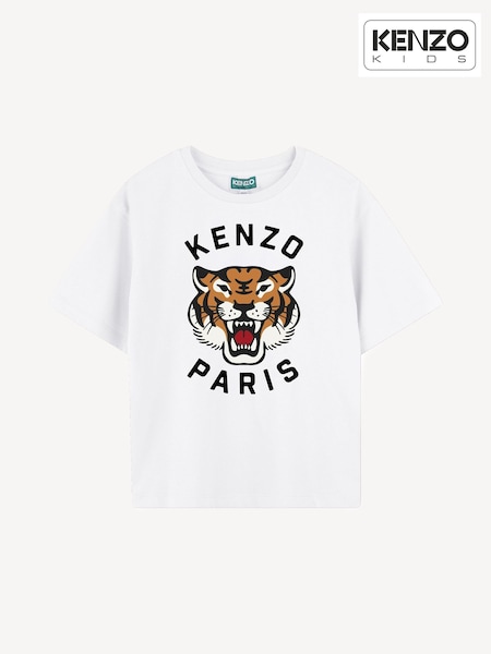 KENZO KIDS Short Sleeve Tiger Print Logo White T-Shirt (AN1378) | 447 LEI - 596 LEI