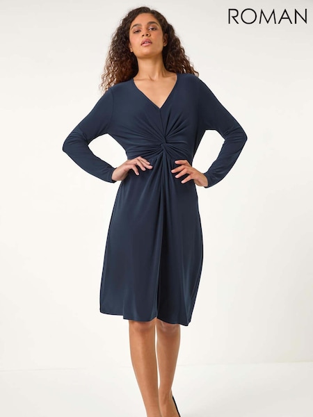 Roman Blue Twist Front Stretch Midi Dress (AN1427) | R$ 545