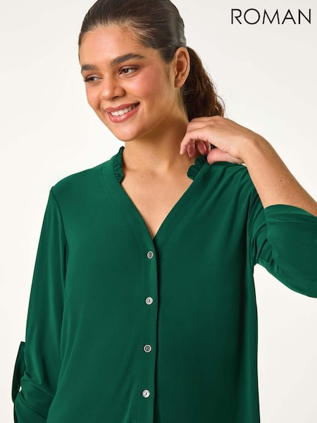 Roman Green Frill Neck Jersey Blouse (AN1432) | $69
