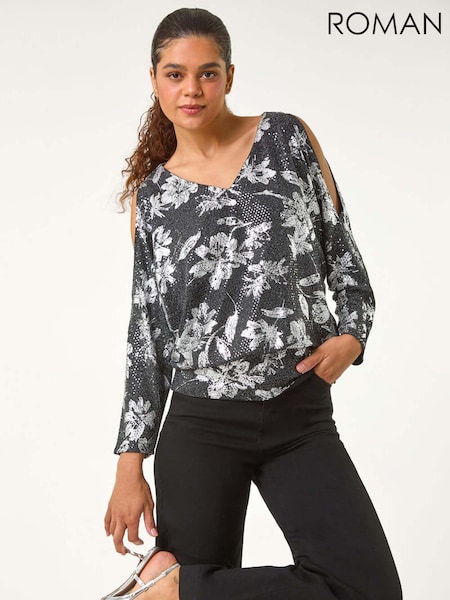 Roman Metallic Sparkle Foil Blouson Stretch Top (AN1439) | $96