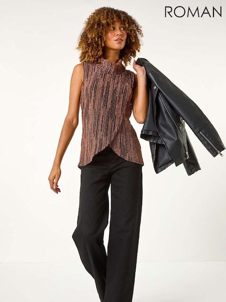 Roman Metallic Shimmer Line Cowl Neck Tunic Top (AN1464) | AZN 117