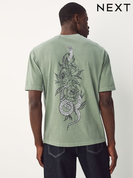 Green Snake Relaxed Fit Graphic Print T-Shirt (AN1482) | €19