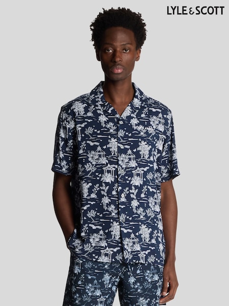 Lyle & Scott Blue Botanical Garden Print Resort Shirt (AN1499) | €93