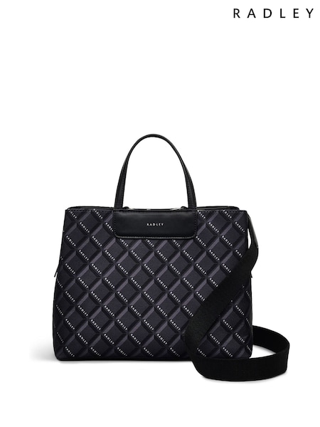 Radley Medium Southwell Gardens Geo Zip Top Grab Black Bag (AN1520) | ₪749