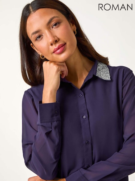 Roman Purple Sequin Collared Shirt (AN1533) | €44