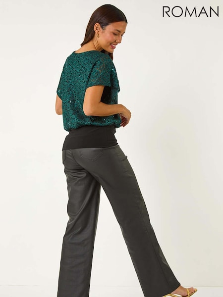 Verde - Roman Paiete Dantelă Mulați/Elastici Overlay Top (AN1538) | 298 LEI