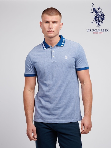 U.S. Polo Assn. Blue Mens Two Tone Pique 100% Cotton Polo Shirt (AN1593) | €79