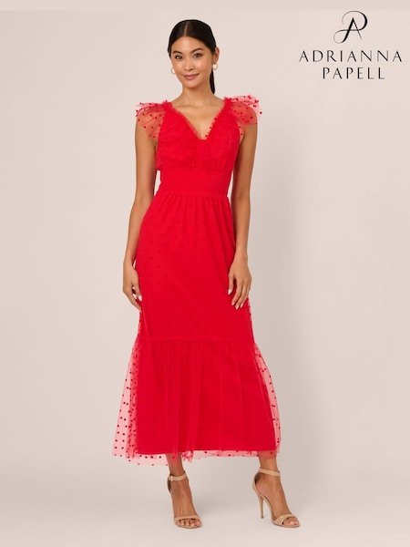 Adrianna Papell Red Dot Tulle Ruffle Dress (AN1644) | ₪800