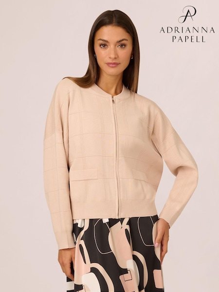 Adrianna Papell Pink Long Sleeve Sweater Bomber Jacket With Front Zipper And Mock Neck (AN1649) | €124