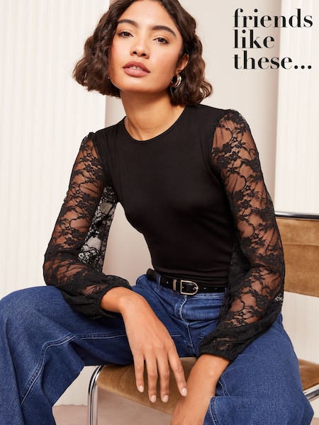 Friends Like These Black Long Sleeve Lace Top (AN1650) | €53