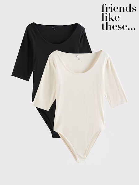 Friends Like These Cream/Black Short Sleeve Scoop Neck Bodysuits 2 Pack (AN1651) | €49