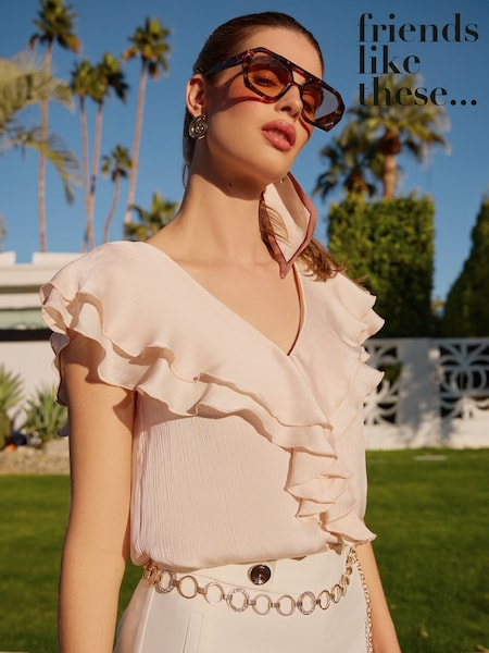Friends Like These Blush Pink Short Sleeve Ruffle Blouse (AN1652) | ₪171