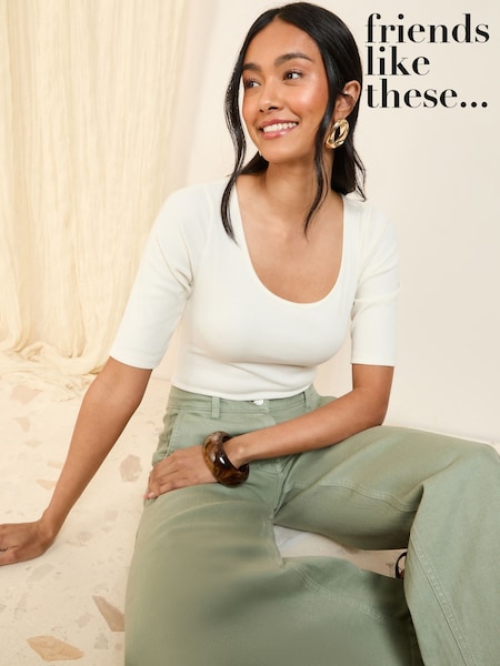 Friends Like These Cream Short Sleeve Jersey Ribbed Scoop Neck Bodysuit (AN1657) | €25