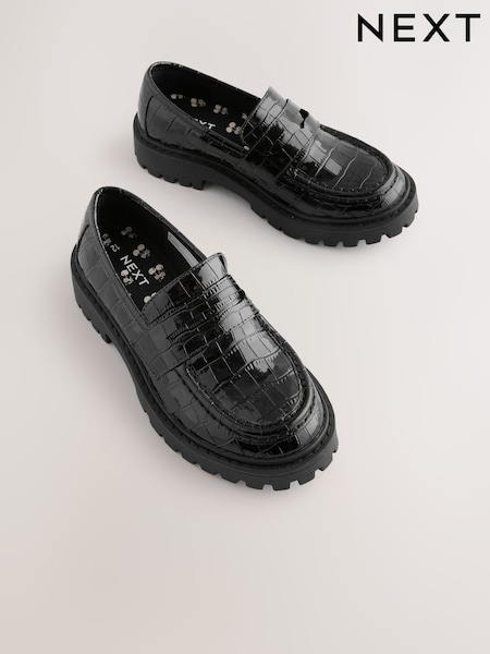 Black Patent Crocodile Effect School Loafers (AN1692) | 129 QAR - 163 QAR