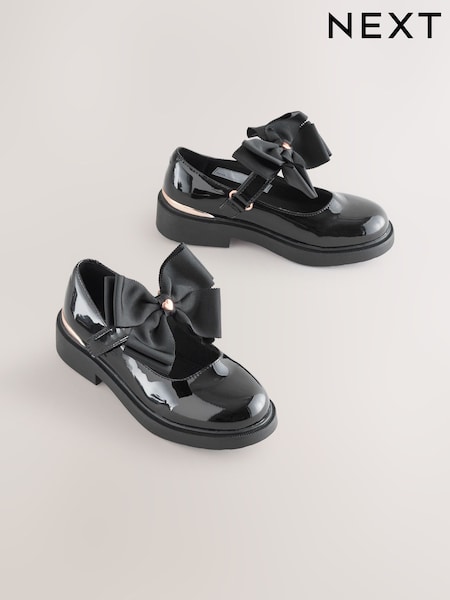 Black Patent Bow Chunky Mary Jane School Shoes (AN1695) | €38 - €48