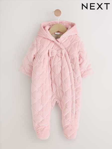 Pink Velour Baby Quilted Pramsuit (0mths-2yrs) (AN1727) | €35 - €37