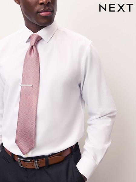 Coral Pink Textured Tie with Tie Clip (AN1751) | 69 QAR