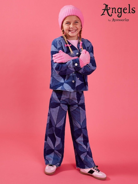 Angels By Accessorize Girls Chunky Knit Winter Beanie Hat and Gloves Set (AN1765) | 67 LEI