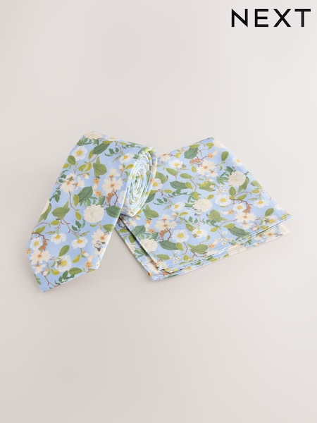 Blue Kew Gardens Floral Tie and Pocket Square (AN1772) | €19