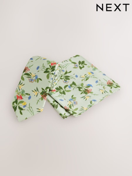 Green Kew Gardens Floral Tie and Pocket Square (AN1776) | €20