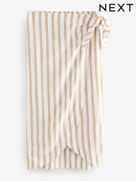إكرو/أصفر - Linen Rich Striped Wrap Midi Skirt (AN1788) | ‏57 د.إ.‏