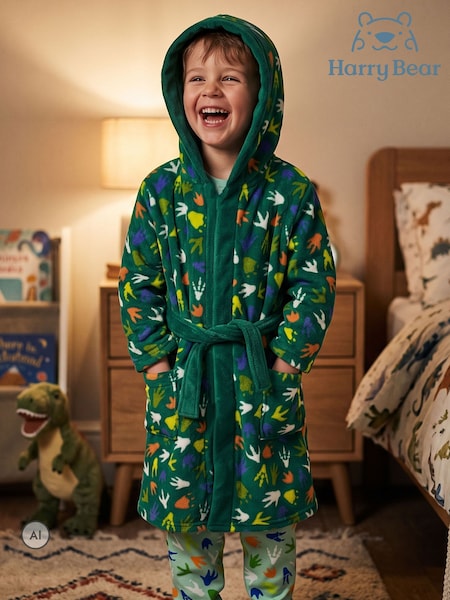 Green - Harry Bear Dinosaur Pyjamas And Dressing Gown Set