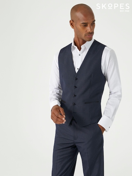 Skopes Blue Single Breasted Cuba Geometric Dinner Suit Waistcoat (AN2003) | €73