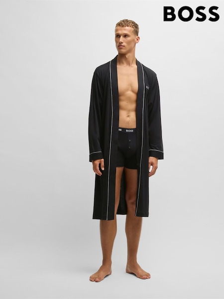 BOSS Black/Chrome Logo Embroidered 100% Cotton Jersey Robe Dressing Gown (AN2049) | $165